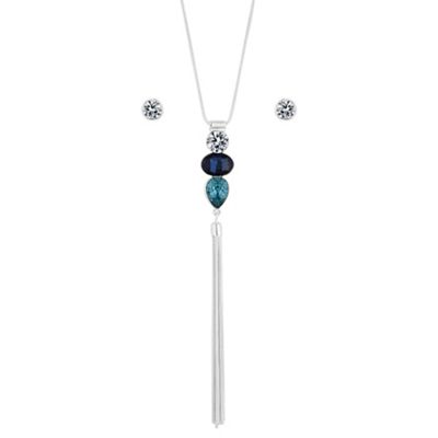 Blue crystal tassel jewellery set